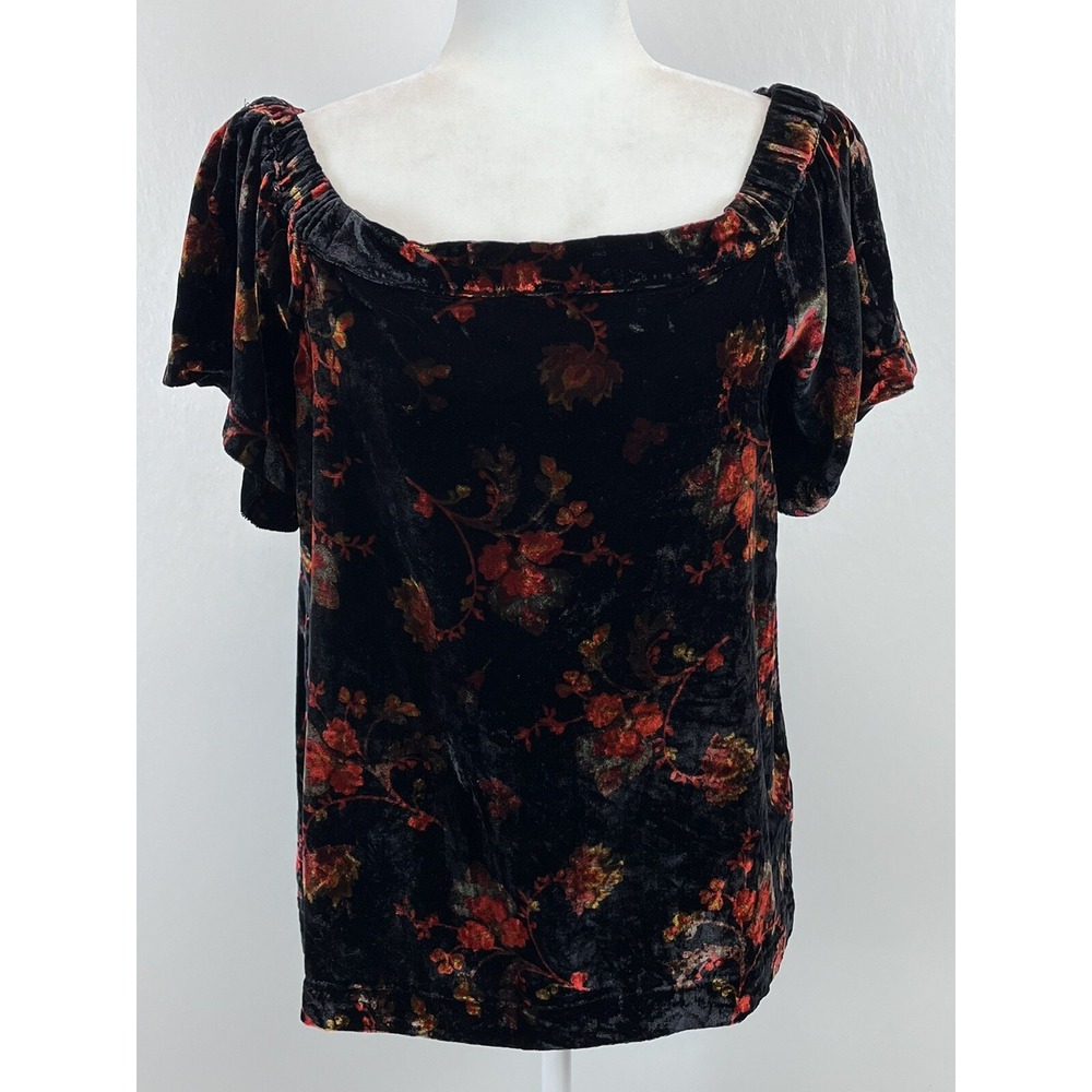 Ann Taylor LOFT Velvet Dark Floral Off Shoulder Blouse Shirt Small Goth Grunge